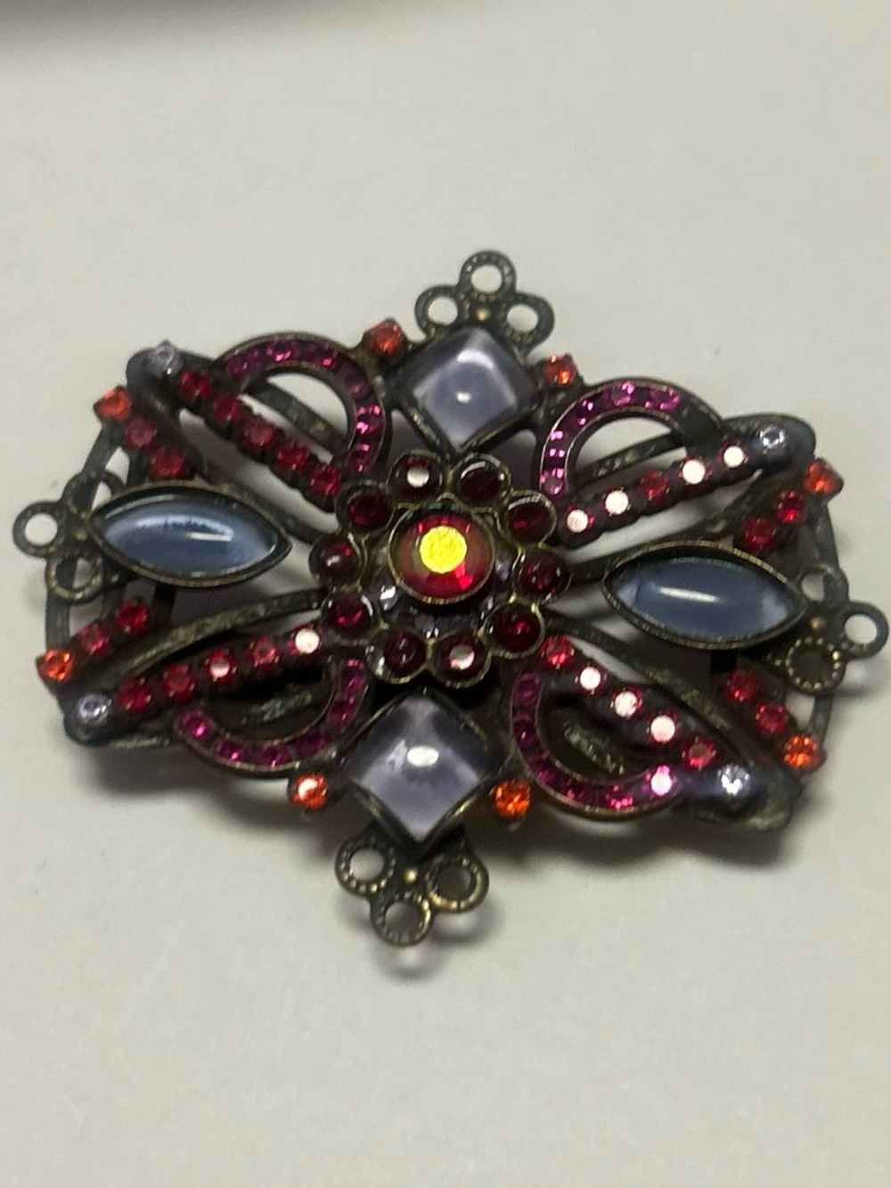 Vintage Sorrelli Multi Color Jeweled Crystal Pin Brooch Red purple Cab Pendant
